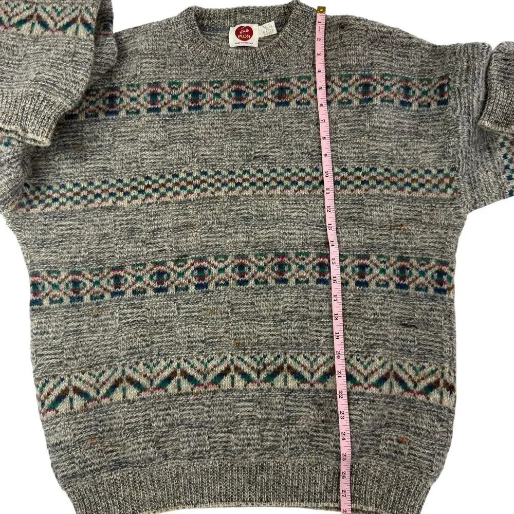 Vintage I'm A Plum Wool Sweater Men 2X Gray Crew Minnesota USA Fair Isle